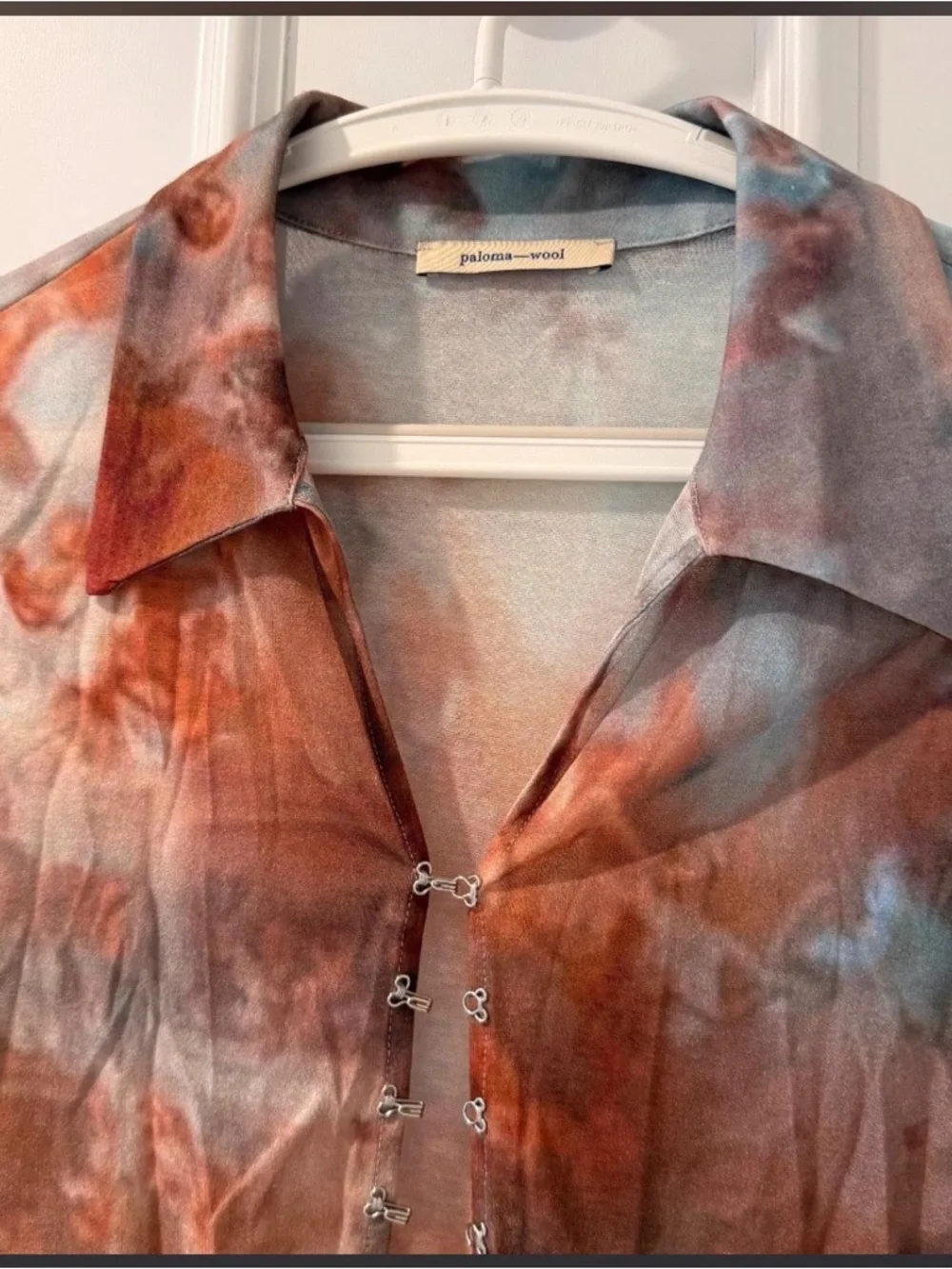 Paloma Wool Rust & Blue Sheer Mesh Button-Front Shirt - Picture 2 of 3